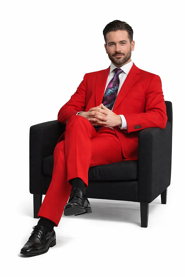 Discounted Sale Clearance Men's Two Buttons Red Classic Fashion suit Flats Front Pants - Image 6