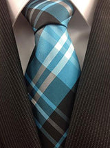 Men's Blue Teal Polyester Classic Plaid Fashion Design Necktie -Men's Neck Ties - Mens Dress Tie - Trendy Mens Ties