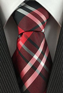 Men's Necktie Red Black and White Woven Plaid Pattern Classic Tie-Men's Neck Ties - Mens Dress Tie - Trendy Mens Ties