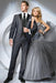 Men'S One Button Black Satin Peak Lapel Poly/Wool Blend Modern Slim Fit Dark Grey Suits