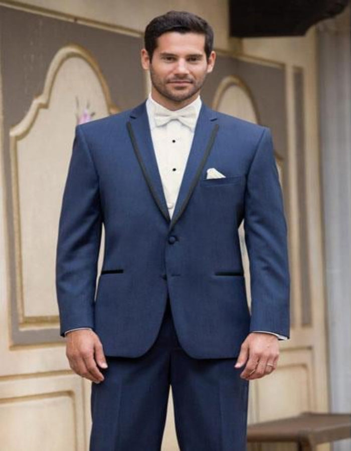 Men's High Fashion Two Buttons Satin Wool Modern Slim Fit Slate Blue Suits