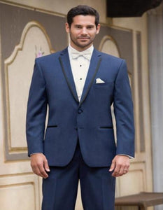 Men's High Fashion Two Buttons Satin Wool Modern Slim Fit Slate Blue Suits