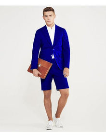 Men's summer business Dress Suits for Men with shorts pants set (sport coat Looking) Royal Blue