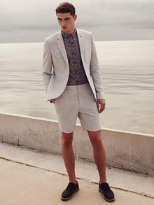 Men's Light Grey 2 Button Linen Fabric summer business suits - Mens Linen Suit