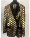 Sequin patterned peak lapel flap front pocket black ~ gold shiny jacket for men