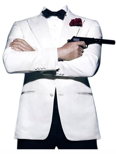 Daniel Craig Suit White Peak Lapel 2 Button james bond Tuxedo