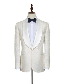 Men's Double Vents One Button Shawl Lapel White  Suit
