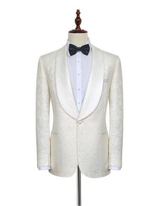 Men's Double Vents One Button Shawl Lapel White Suit