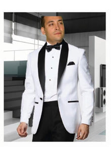 Men's White Tuxedo with a Black Shawl Lapel