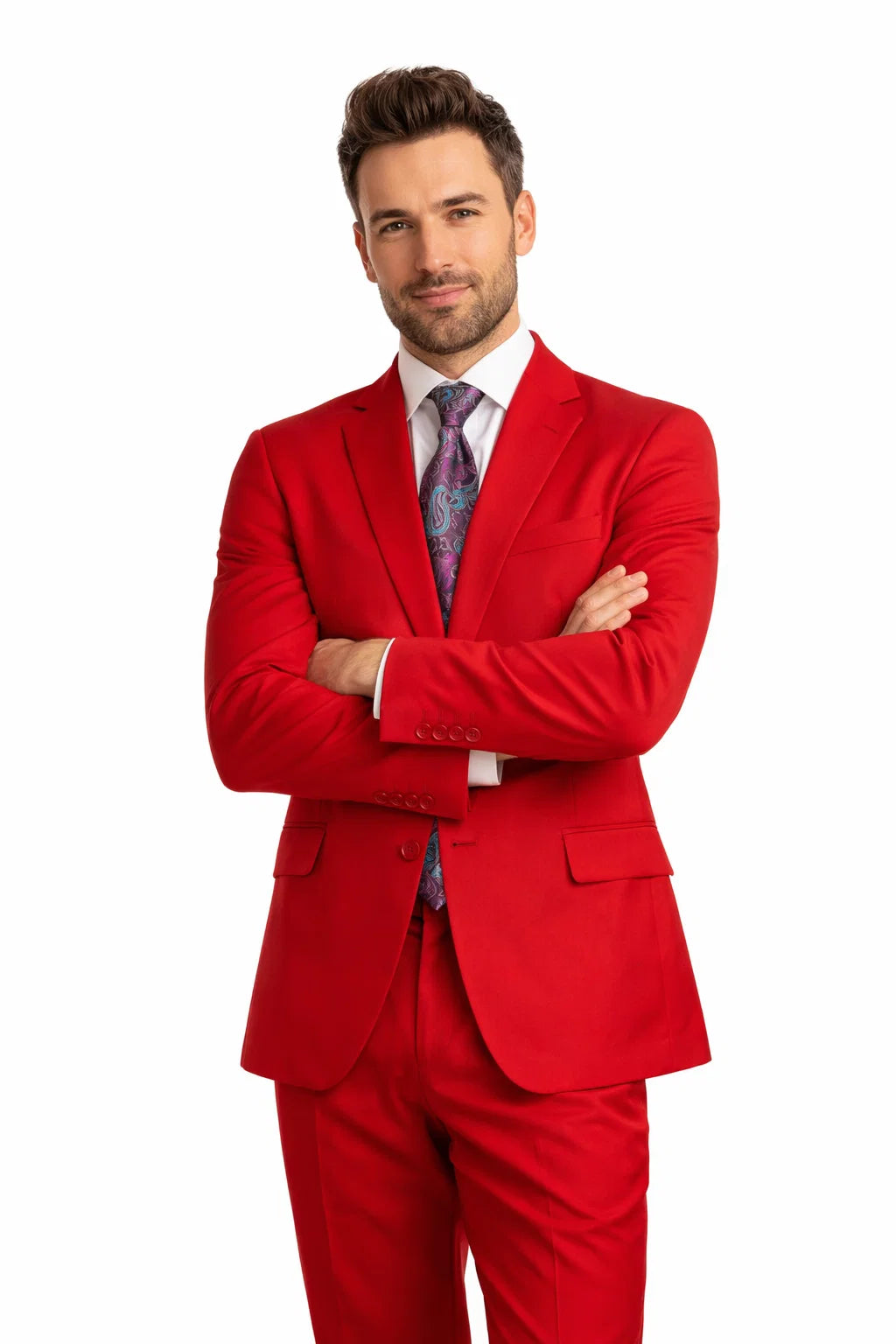 Discounted Sale Clearance Men's Two Buttons Red Classic Fashion suit Flats Front Pants - Image 3