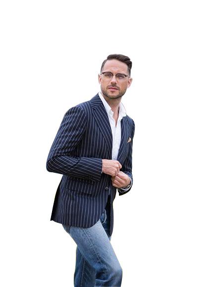 Men's Blue ~ White Two Button Suit