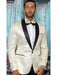 Men's One Button Floral Designed Shawl Lapel Off WhiteTuxedo Dinner Jacket
