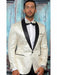 Men's One Button Floral Designed Shawl Lapel Off WhiteTuxedo Dinner Jacket