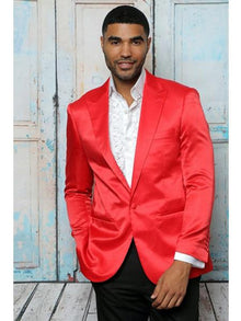 Men's Shiny Flashy Satin Solid Cheap Priced Blazer Jacket For Men ~ Sport Coat  Red  Available in 2 buttons