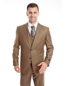 Men's 3 Piece Slim Fit Taupe Suit