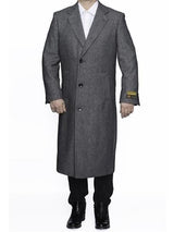 Men's Dress Coat Three Button Full Length Herringbone Gray Overcoat ~ Long Men's Dress Topcoat - Winter coat
