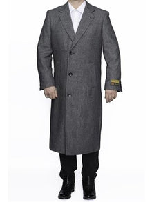 Men's  Dress Coat Three Button Full Length Herringbone Gray Overcoat ~ Long Men's Dress Topcoat -  Winter coat