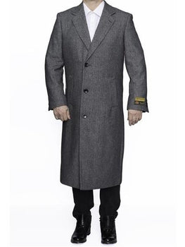 Men's Dress Coat Three Button Full Length Herringbone Gray Overcoat ~ Long Men's Dress Topcoat - Winter coat
