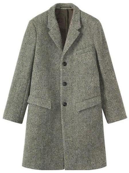Mens Topcoat Mens Dress Coat Three Button Herringbone Tweed Wool Gray ~ Grey Top Coat ~ Overcoat