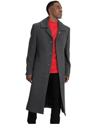 Men's Dress Coat Blu Martini Four Button Wool Full Length Charcoal Overcoat
