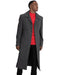 Men's Dress Coat Blu Martini Four Button  Wool Full Length Charcoal Overcoat