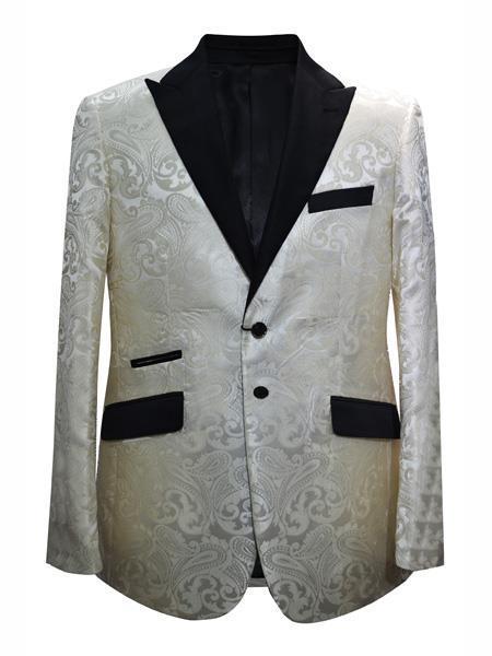 Cream Ivory Men's Printed Patterned Print Floral Tuxedo