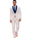 Men's White One Button Suit Dark Navy Blue Shawl Lapel