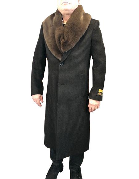 Brown & Black Mixed Two Handwarmer Side Pockets Dress Coat For Mens