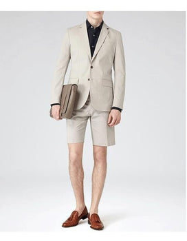 Men's Summer Business Suits With Shorts Pants Set Tan