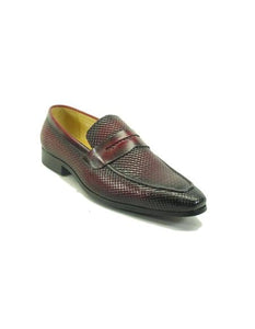 Men's Burgundy Block Heel Woven Loafer