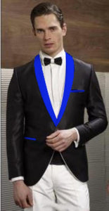 Men's Black Suit Blue Shawl Lapel