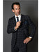 Men's Two Button Checked Pattern Dark Navy Suit Advanced