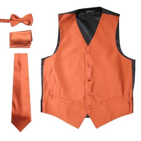 Men's Solid Rust Five Button 4PC Big and Tall Waist coat