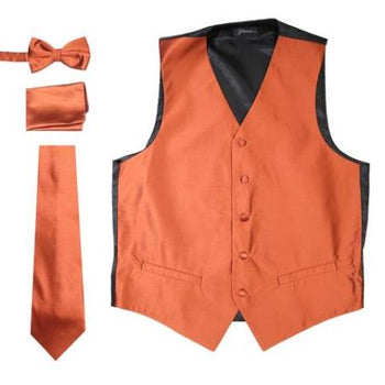 Men's Solid Rust Five Button 4PC Big and Tall Waist coat