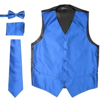 Men's Solid Royal Big and Tall Waist coat & Tie
