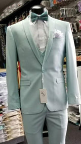 Men's Shawl Lapel Light Blue Suit