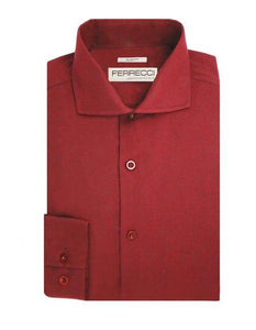 Spread Collar Slim Fit Shirt Cotton Burgundy Men's Dress Shirt