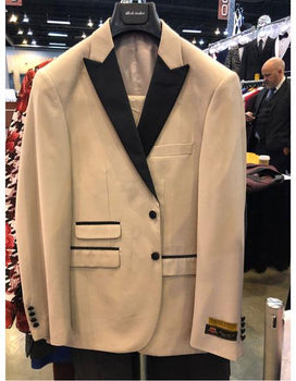 Tan Tuxedo - Khaki Tuxedo Mens Natural Tan Beige Champagne Tuxedo Peak Lapel with Black Lapel