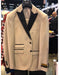 Tan Tuxedo - Khaki Tuxedo Mens Natural Tan Beige Champagne Tuxedo Peak Lapel with Black Lapel
