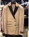 Tan Tuxedo - Khaki Tuxedo Mens Natural Tan Beige Champagne Tuxedo Peak Lapel with Black Lapel