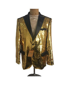 Men's One Button Gold Sequin Blazer - Sequin Tuxedo - Dinner Jacket