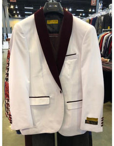 Men's White One Button Flap Front Pockets Cuff Link Suit