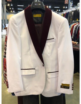 Men's White One Button Flap Front Pockets Cuff Link Suit
