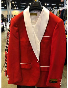 Men's Red One Button White Shawl Lapel Cuff Link Suit
