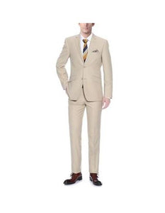 Renoir Suits - Renoir Fashion Mens Two Buttons Slim Fit Two Piece Polyester Suit In Tan