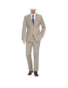 Renoir Suits - Renoir Fashion Verno Men's Tan and Blue Solid Pattern Slim Fit 2-Piece Suit