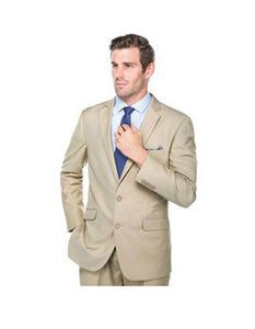 Renoir Suits - Renoir Fashion Verno Crespo Men's Solid Pattern Classic Fit Polyester Suit In Beige