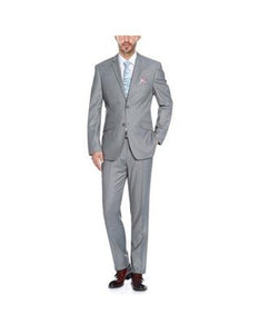 Renoir Suits - Renoir Fashion Verno Men's Grey Solid Pattern Slim Fit Two Piece Polyester Suit