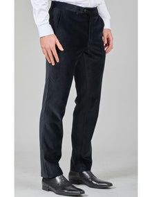 Men's Flat Front Pant Black Belt Loops Regular Fit Velvet Fabric