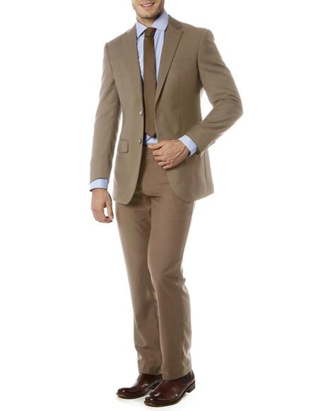 Men's Notch Label Slim Fit Suit Beige